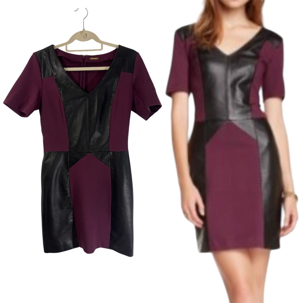 Rebecca Minkoff Women Dress Size 8 V Neck Faux Leather Panel Plum‎ Purple Mini